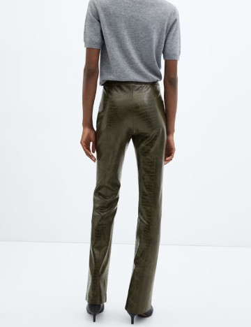 Pantaloni imitatie de piele Mango, verde