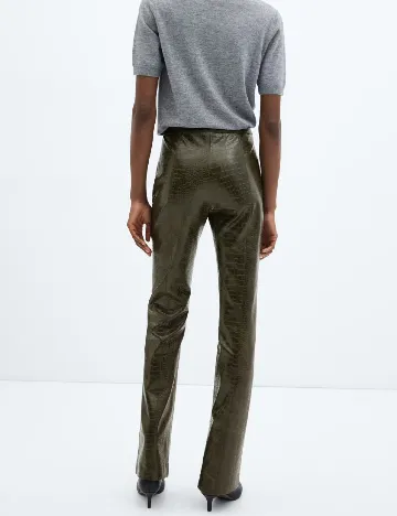 Pantaloni imitatie de piele Mango, verde