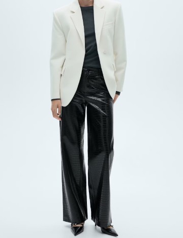 Pantaloni imitatie de piele Mango, negru