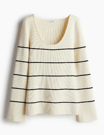 Pulover Oversize H&M, crem/negru