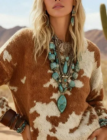 Pulover SHEIN, maro/crem