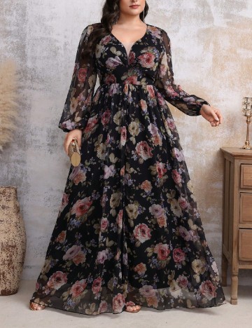 Rochie lunga SHEIN CURVE, floral print