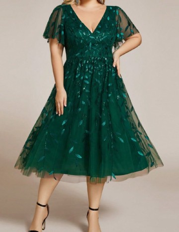 Rochie medie Ever-Pretty Plus Size, verde