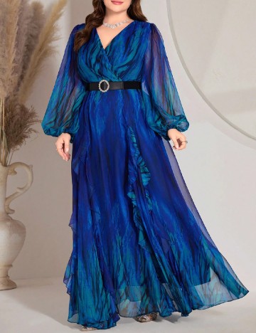 Rochie lunga Toleen Plus Size, albastru