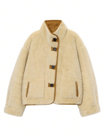 Jacheta reversibila SHEIN, crem/maro