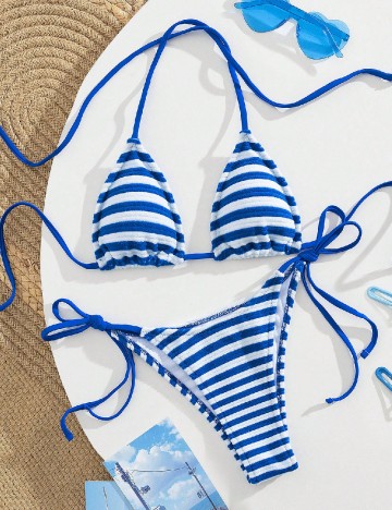 Costum de baie SHEIN, alb/albastru