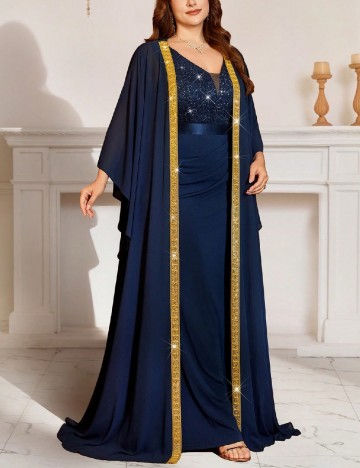 Set rochie si kimono MISSMAY Plus Size, bleumarin