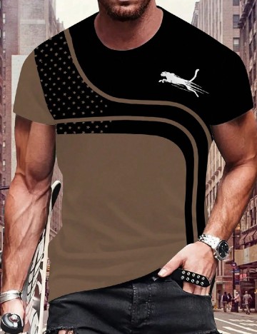 Tricou SHEIN, negru/maro