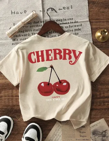 Tricou Shein Kids, crem/rosu