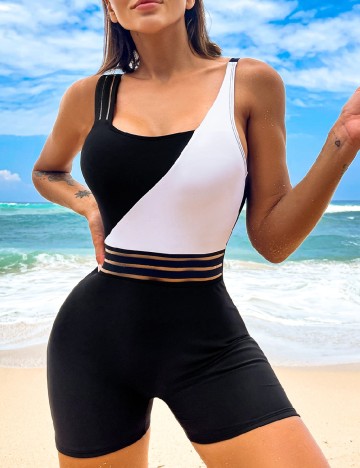 Costum de baie SHEIN, negru/alb