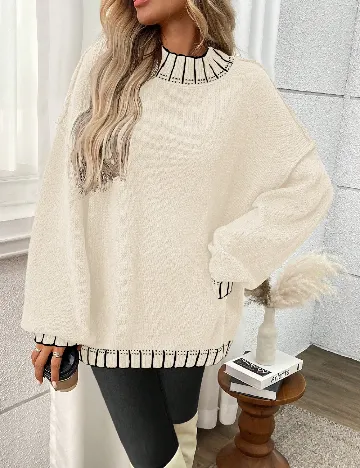 Pulover Oversize SHEIN CURVE, ecru