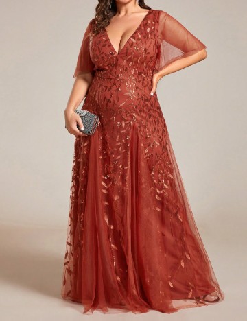Rochie lunga Ever-Pretty Plus Size, caramiziu