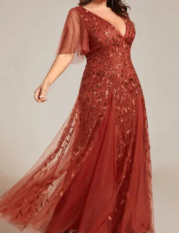 Rochie lunga Ever-Pretty Plus Size, caramiziu