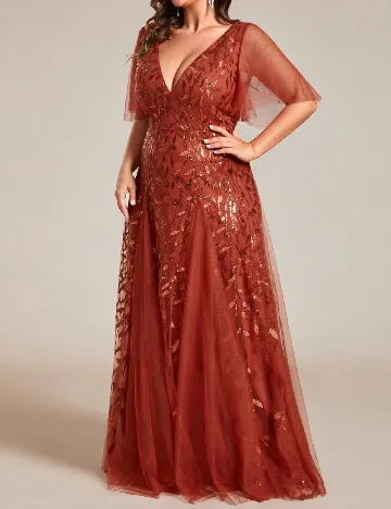 Rochie lunga Ever-Pretty Plus Size, caramiziu