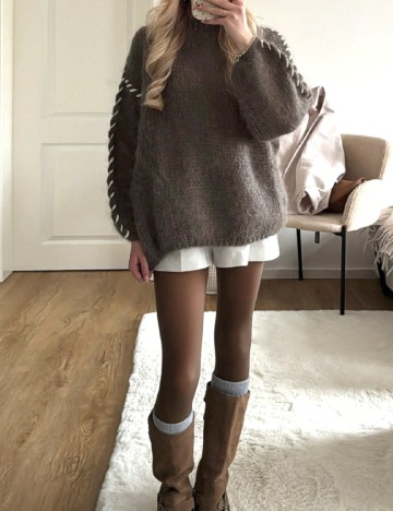 Pulover Oversize SHEIN, maro inchis