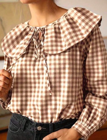 Bluza SHEIN CURVE, maro/alb