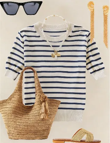 Bluza SHEIN, alb/albastru