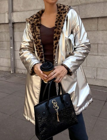 Geaca reversibila SHEIN, gri/animal print