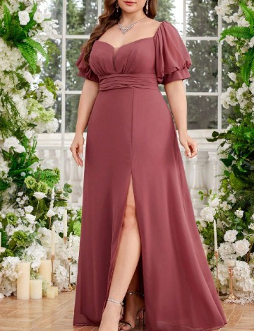 Rochie lunga UNITHORSE Plus Size, visiniu
