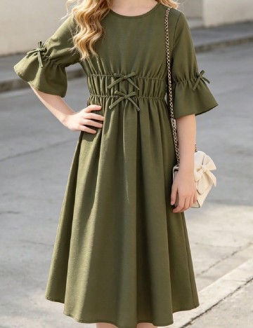Rochie medie Shein Kids, verde inchis