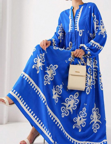 Rochie lunga SHEIN, albastru/alb