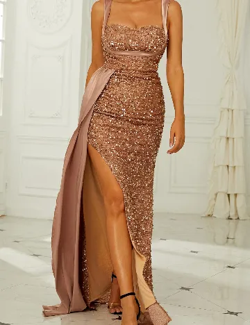 Rochie lunga Miss ord, roz auriu