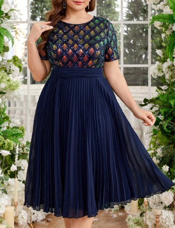 Rochie medie UNITHORSE Plus Size, bleumarin