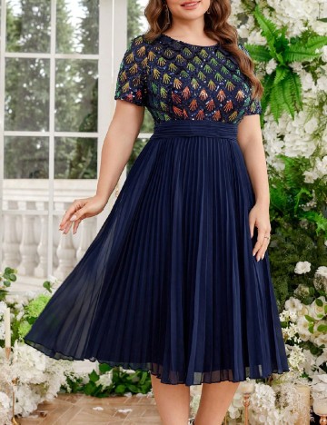 Rochie medie UNITHORSE Plus Size, bleumarin