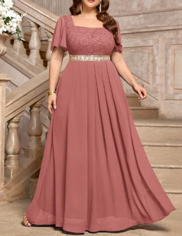 Rochie lunga MISSMAY Plus Size, roz pudra