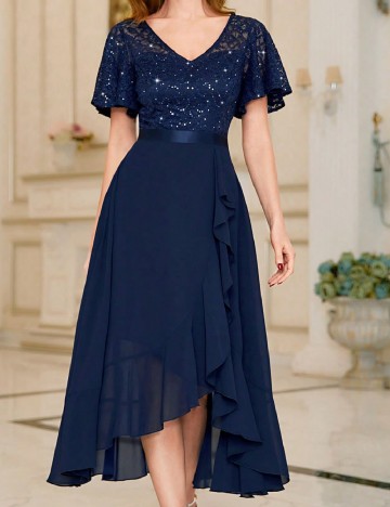 Rochie medie Miusol, albastru inchis