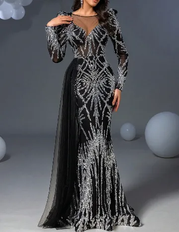 Rochie lunga Faeriesty, negru/argintiu