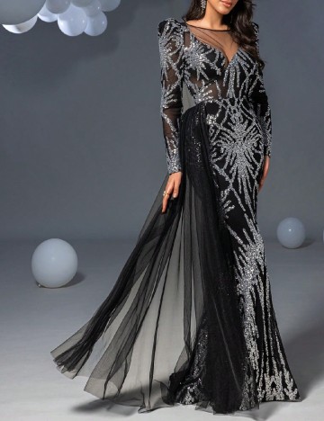 Rochie lunga Faeriesty, negru/argintiu