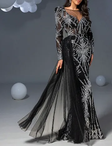 Rochie lunga Faeriesty, negru/argintiu