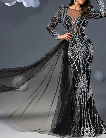 Rochie lunga Faeriesty, negru/argintiu