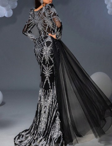 Rochie lunga Faeriesty, negru/argintiu
