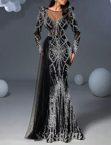 Rochie lunga Faeriesty, negru/argintiu