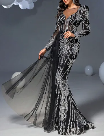 Rochie lunga Faeriesty, negru/argintiu