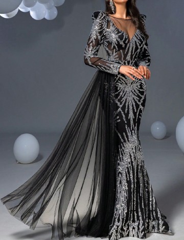 Rochie lunga Faeriesty, negru/argintiu
