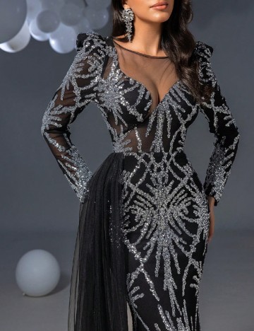 Rochie lunga Faeriesty, negru/argintiu