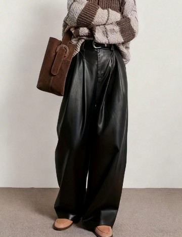 Pantaloni imitatie de piele SHEIN, negru