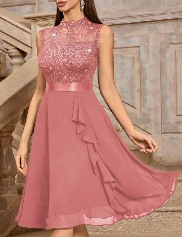 Rochie scurta Miusol, roz pudra