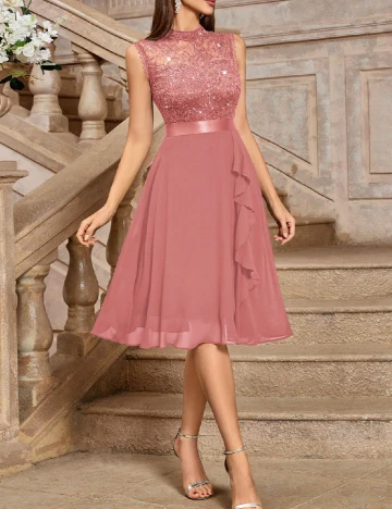 Rochie scurta Miusol, roz pudra