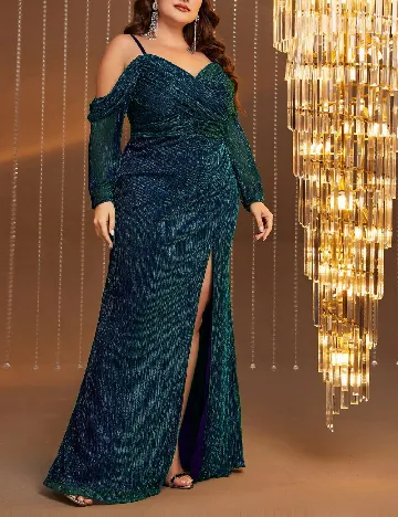 Rochie lunga UNITHORSE Plus Size, albastru/verde