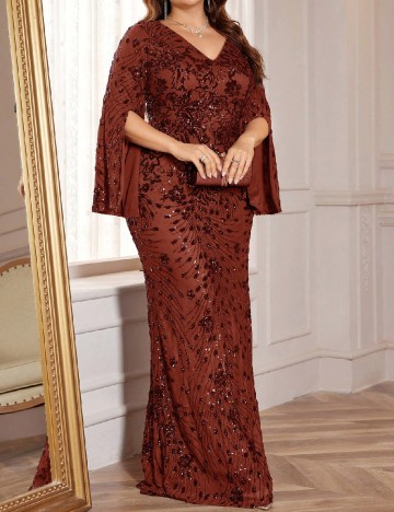 Rochie lunga XUIBOL Plus Size, maro