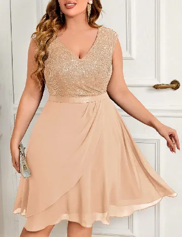 Rochie scurta Miusol Plus Size, crem