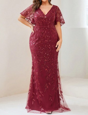 Rochie lunga Ever-Pretty Plus Size, visiniu