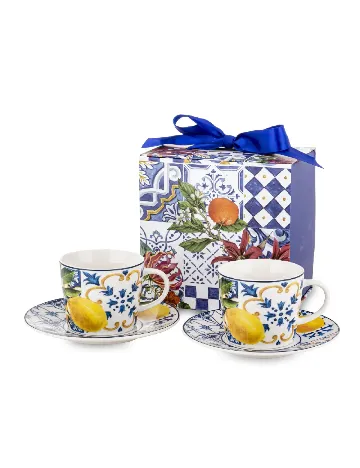 Set 2 cani espresso cu farfurie Art-Pol, mix culori