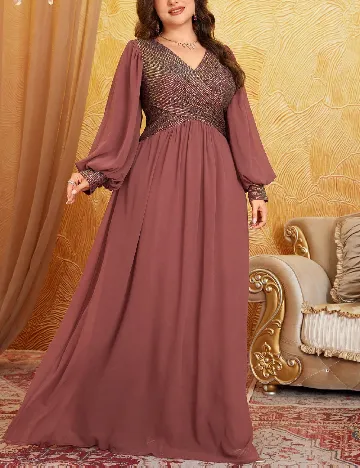 Rochie lunga UNITHORSE Plus Size, roz pudra inchis
