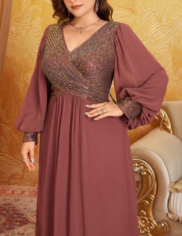Rochie lunga UNITHORSE Plus Size, roz pudra inchis