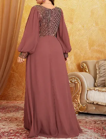 Rochie lunga UNITHORSE Plus Size, roz pudra inchis